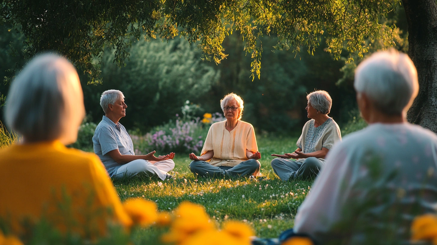 Медитація в групі на пленері під час виїзного семінару